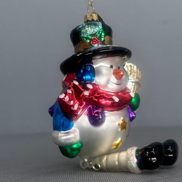 Thomas Pacconi Blown Glass Snowman Ornament 6” Hand Painted Dangle Leg Christmas - Picture 6 of 16